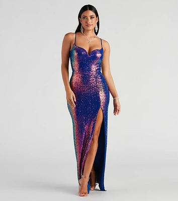 Aisha Formal Iridescent Sequin Dress