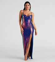 Aisha Formal Iridescent Sequin Dress