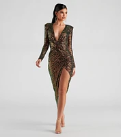 Malika Sequin Asymmetrical Long Dress