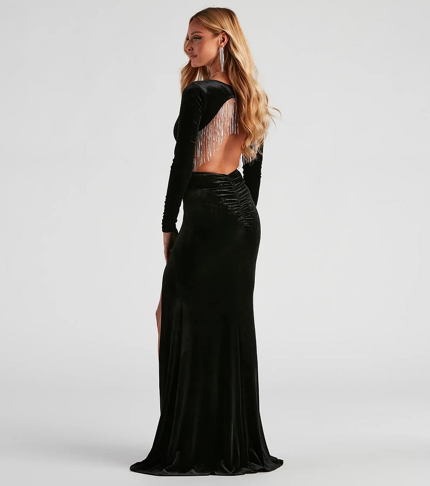 Julian Formal Velvet Rhinestone Trim Dress