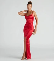 Chelsea Satin High Slit Formal Dress