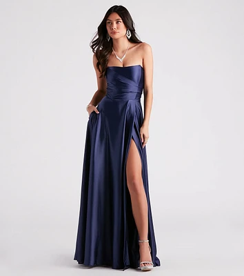 Briana Formal Satin Strapless A-Line Dress