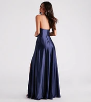 Briana Formal Satin Strapless A-Line Dress