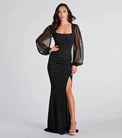 Marie Formal Long Sleeve Glitter Knit Mermaid Dress