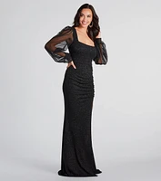 Marie Formal Long Sleeve Glitter Knit Mermaid Dress