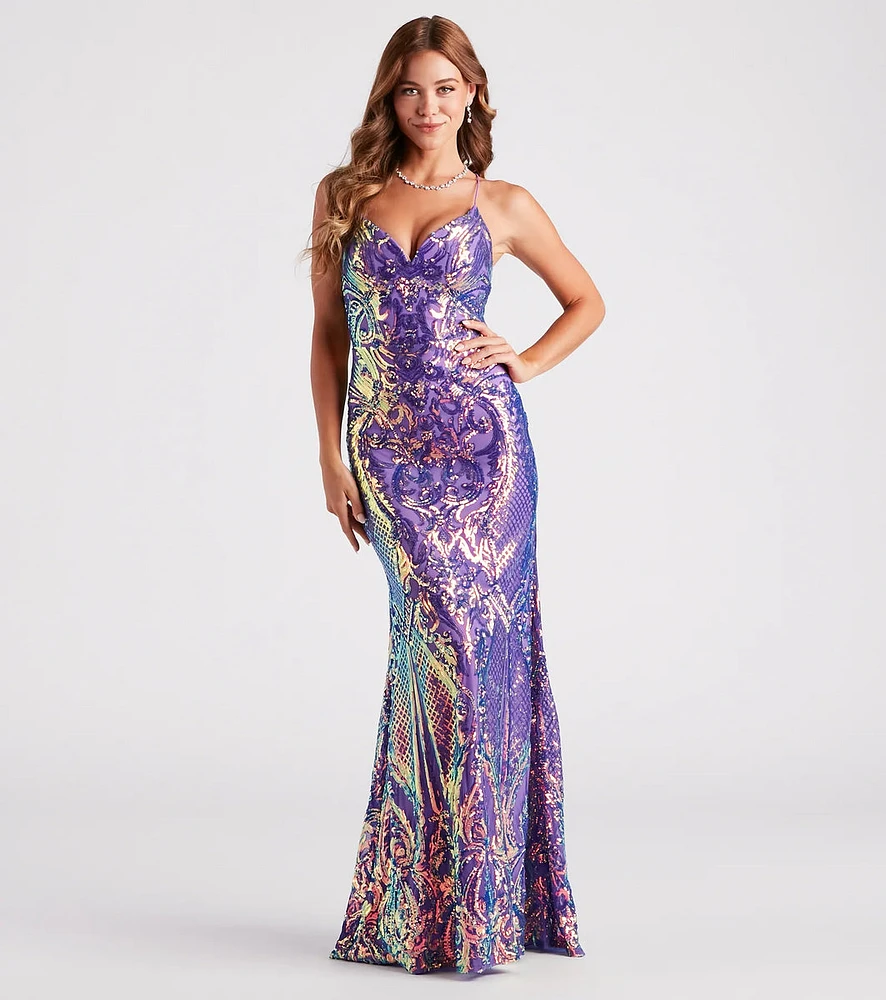 Camren Formal Sequin Strappy Mermaid Dress