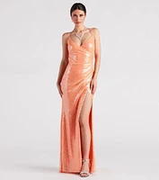 Ariella Formal High Slit Sequin Mermaid Dress