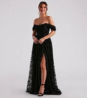 Nyra Formal Flocked Velvet A-Line Dress