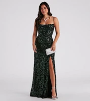 Melissa High Slit Sequin Formal Dress