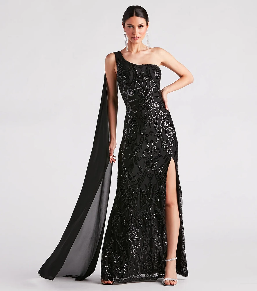 Julia Formal Sequin Sash A-Line Dress