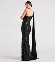 Julia Formal Sequin Sash A-Line Dress