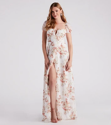 Sharon Formal Floral Chiffon A-Line Dress