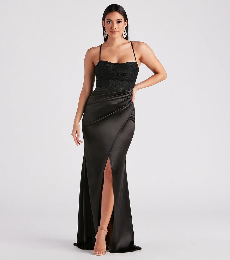 Janie Formal Satin Lace Long Dress