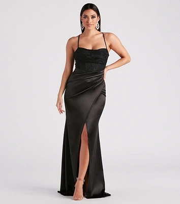 Janie Formal Satin Lace Long Dress