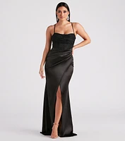 Janie Formal Satin Lace Long Dress