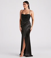 Janie Formal Satin Lace Long Dress