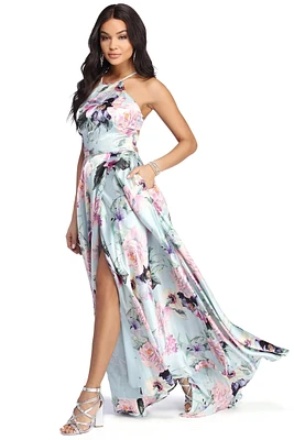 Jen Formal Floral Satin Dress