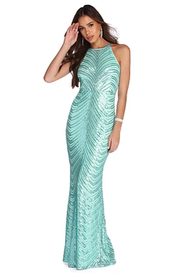 Callie Formal Chevron Sequin Dress