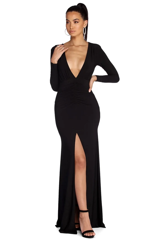 Denise Formal Plunging Ruched Dress