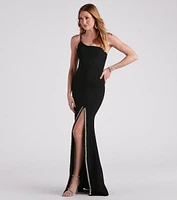 Raven Formal Crepe Rhinestone Trim Dress