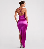 Margret Formal Satin Asymmetrical Long Dress