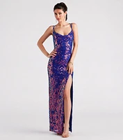 Phoebe Formal Sequin Cowl Neck Long Dress