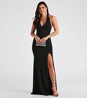 Kaiya Formal Crepe Halter Dress