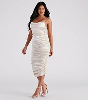 Mandy Formal Satin Lace-Up Midi Dress