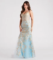 Asypn Sequin Embroidered Mesh Mermaid Dress