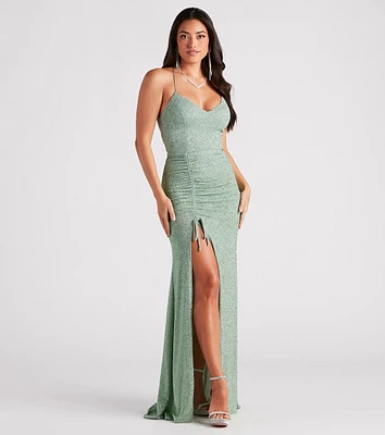 Raina Glitter Knit High Slit Mermaid Dress