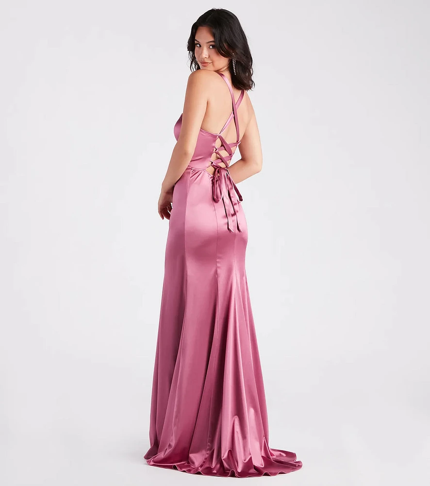 Cassie Formal Satin Lace-Up Mermaid Dress