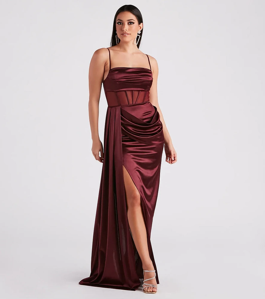 Nova Formal Satin Corset Side Sash Dress