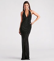 Miriam Rhinestone Plunging Halter Mermaid Dress