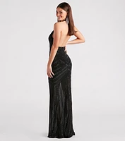 Miriam Rhinestone Plunging Halter Mermaid Dress