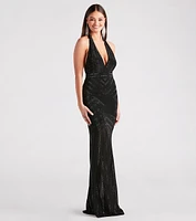 Miriam Rhinestone Plunging Halter Mermaid Dress