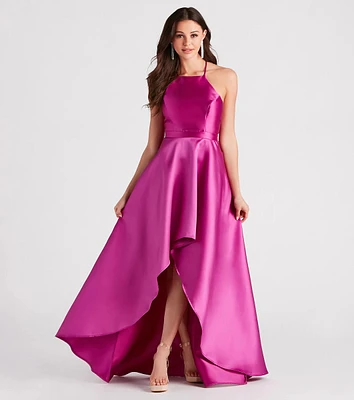 Gabbie Formal Satin Halter High-Low Dress