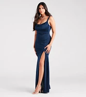 Angeline Low Back High Slit Satin Mermaid Dress