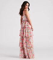 Sheryl Formal Floral Chiffon Ruffle Dress