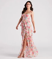 Sheryl Formal Floral Chiffon Ruffle Dress