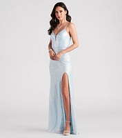 Lizza Formal Sequin Slit Long Dress