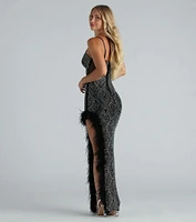 Sherry Formal Rhinestone Marabou Long Dress