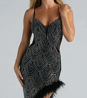 Sherry Formal Rhinestone Marabou Long Dress