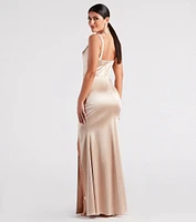 Kaylani Formal Satin Cowl Neck Long Dress