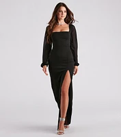 Penny Formal Crepe Lace-Up Slit Dress