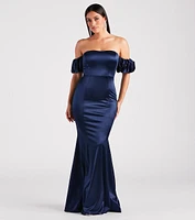 Rose Formal Satin Off-The-Shoulder Mermaid Dress