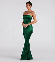 Annaliese Formal Satin Rhinestone Mermaid Dress