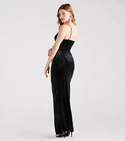 Dina Formal Velvet Rhinestone Slit Dress