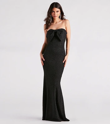 Alissa Bow-Front Glitter Knit Mermaid Dress