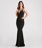 Cecelia Formal Crepe Plunge Mermaid Dress