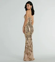 Brie Formal Sequin Leaf Plunge Mermaid Dress